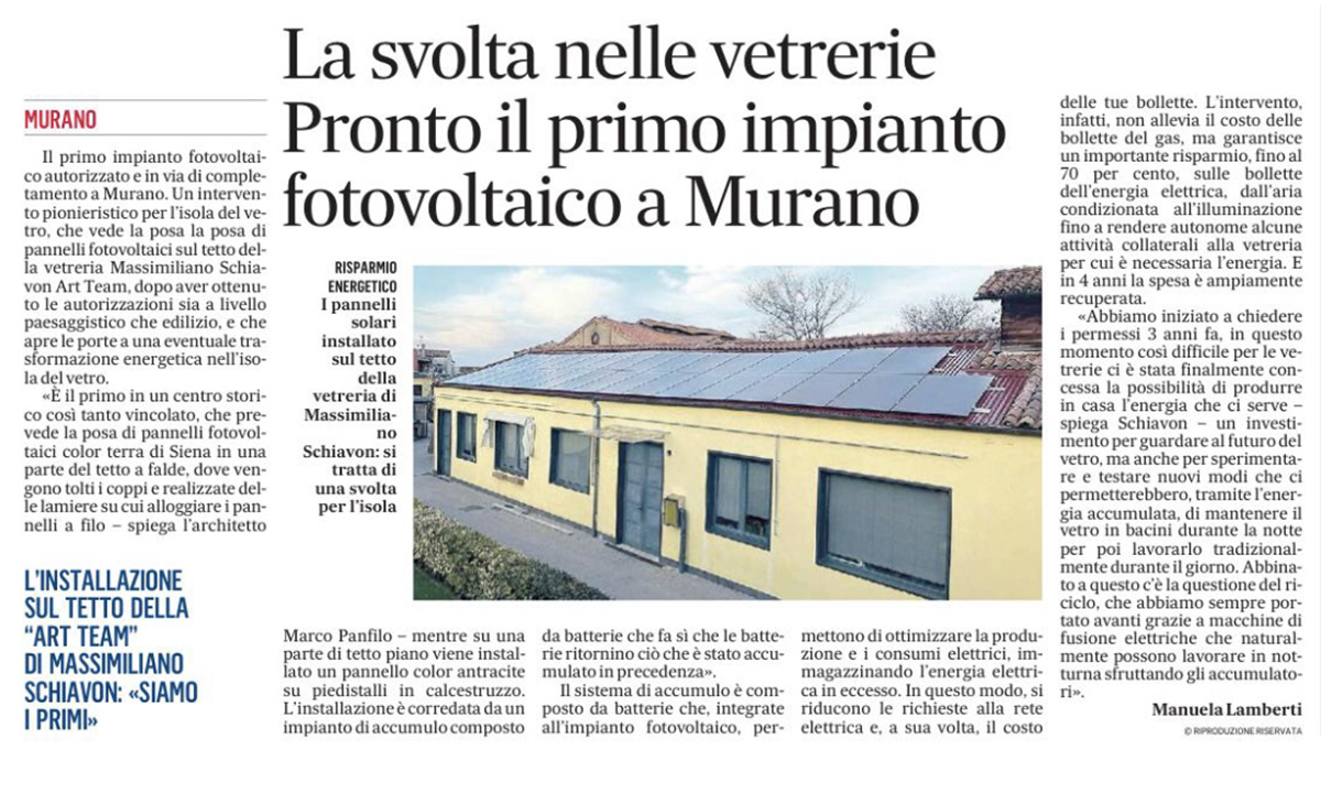 Primo impianto fotovoltaico a Murano, Venezia